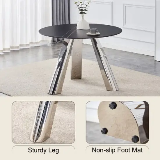 INFURNIC Patio End Tables, Modern Round Dining Table, Round White Dining Table for 4 for Small Space, Apartment, Studio,  Black, 42"*42"*29.5 image {3}