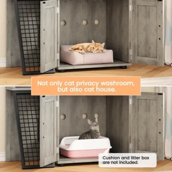 Cat Litter Box Enclosure Furniture, Hidden Double Litter Box Cabinet with Ladder image {2}