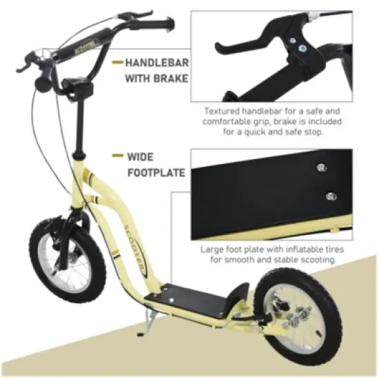 Syemin Kick Scooters Youth Scooter Front and Rear Caliper Dual Brakes Inflatable Front Wheel Ride on Toy for Age 5+, Yellow, 47.3"*22.8"*33.5" image {3}