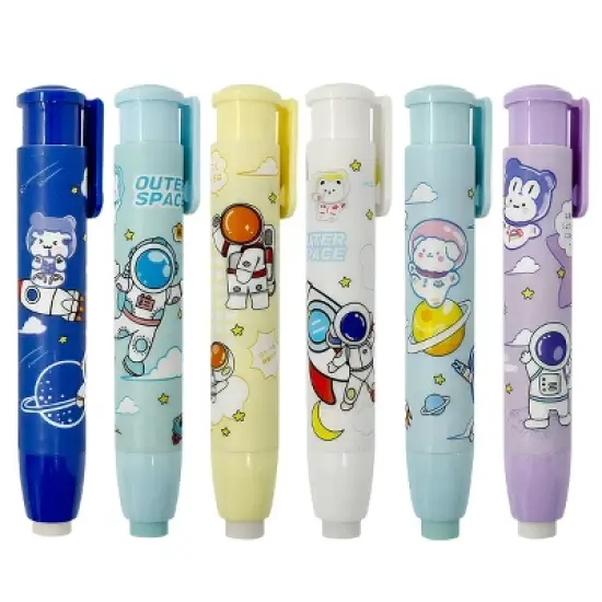 Wrapables Retractable Outer Space Erasers, Clickable Push Button, Stationery Office Supplies (Set of 6) image {7}