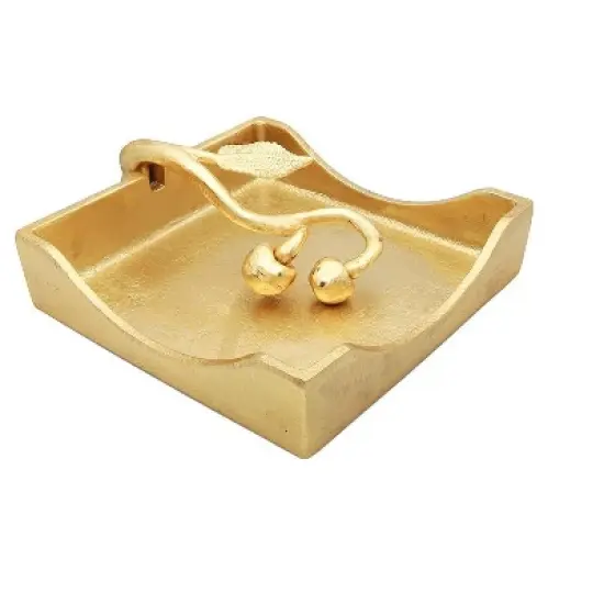 Classic Touch Gold Square Napkin Holder with Leaf Shaped Tongue image {3}