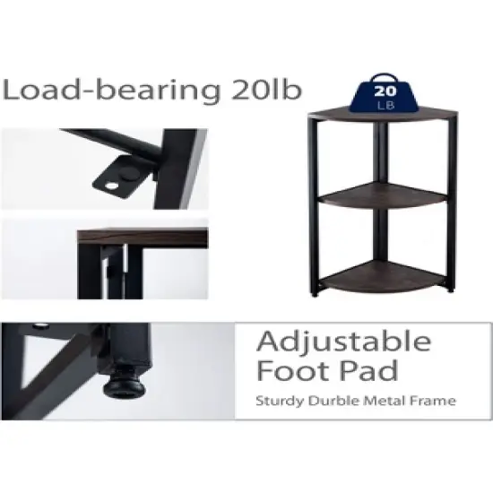Year Color Modern Industrial Black And Antique Wood Small 3 Tier Display Corner Bookshelf With Plant Stand And Storage Rack image {4}