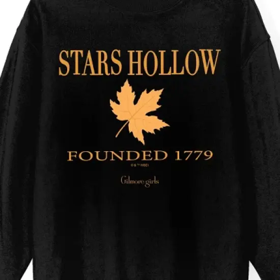 Gilmore Girls Stars Hollow Gold Leaf Adult Black Crew Neck Sweatshirt image {1}