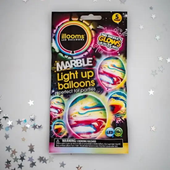 5ct illooms LED Light Up Marble Balloon: Multicolor Latex for Birthday Parties, Includes Batteries, Ages 8+ image {1}