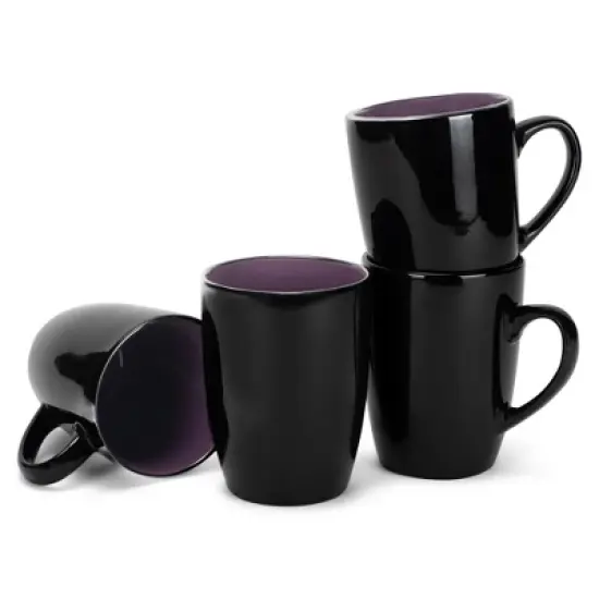 Elanze Designs Color Pop Purple Black Exterior 16 ounce Glossy Ceramic Mugs Matching Set of 4 image {5}