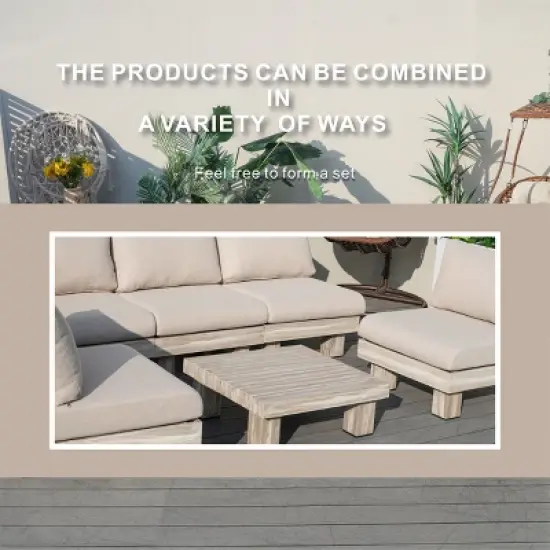 Moda Furnishings 5-Person Outdoor Patio Aluminum Wood Grain Sectional Seating Group With Beige Cushions image {4}