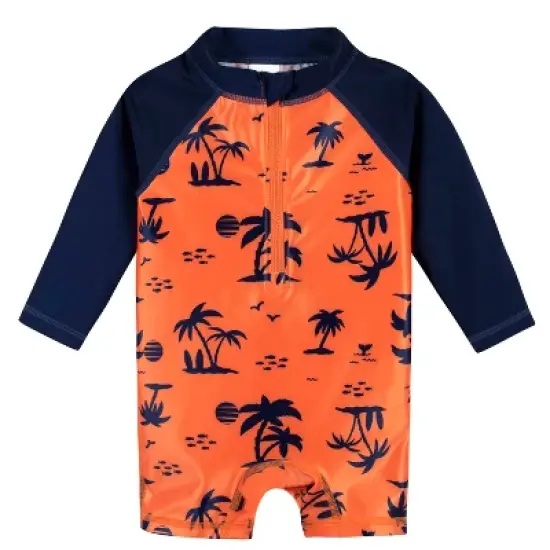 Gerber Baby & Toddler Boys' One-Piece Long Sleeve Rash Guard Swimsuit UPF 50+ image {4}