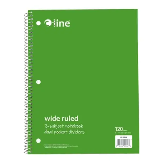 C-Line&reg; 3-Subject Notebook, Wide Ruled, 120 Sheets, Assorted Colors, Pack of 3 image {3}