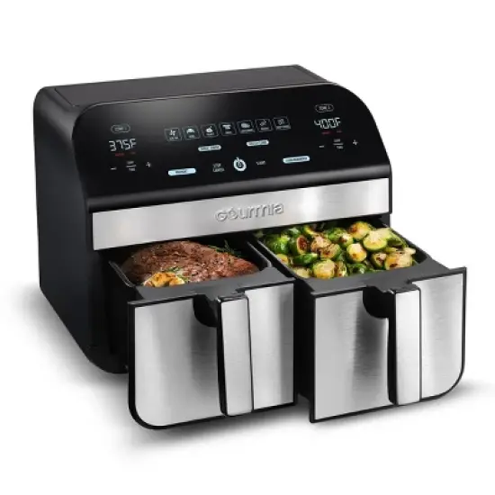 Gourmia 10-Qt. Dual Basket Digital Air Fryer with Smart Finish & Match Cook Black Stainless Steel: 1-Year Warranty, Dishwasher-Safe Parts image {2}