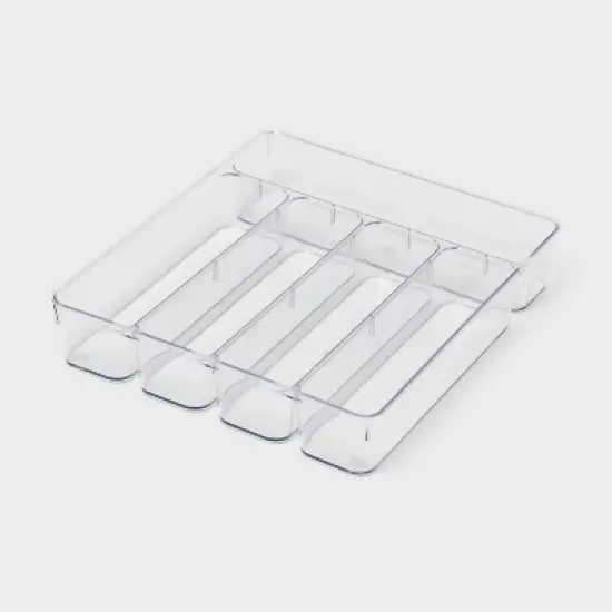 5 Compartment Plastic Drawer Flatware Organizer - Brightroom&trade;: Clear In-Drawer Silverware Tray, Contemporary Kitchen Storage image {3}