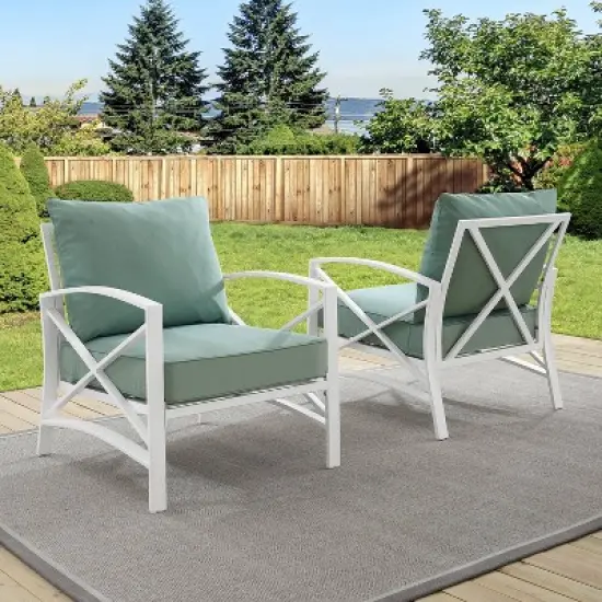 2pk Kaplan Outdoor Steel Arm Chairs Mist/White - Crosley image {1}