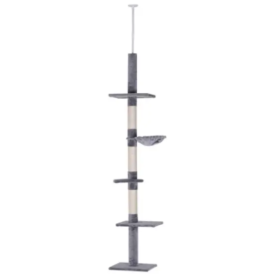 PawHut 9' Adjustable Height Floor-To-Ceiling Vertical Cat Tree image {10}
