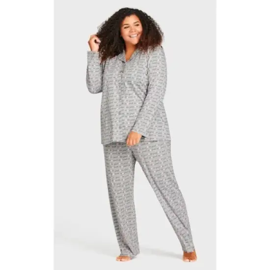 Women's Plus Size Button Through Sleep Top - gray | AVENUE image {2}