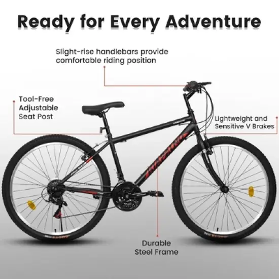 Gulches Outdoor Mountain Bike 24 Inch Carbon Steel Frame, 21-Speed, Dual V-Brake, Safety Certified, for Adults & Teens image {2}