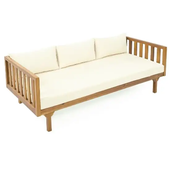 FIONECA Claremont 3-Seater Patio Daybed with Beige Cushions and Acacia Wood Coffee Table, Outdoor Furniture Set image {5}