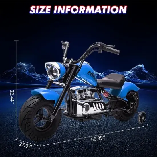 Kids Electric Off-Road Dirt Bike, 36V Motorcycle With Top Speed of 16.5 Mph, Led Lights, Music Player, for Teens, Blue image {4}