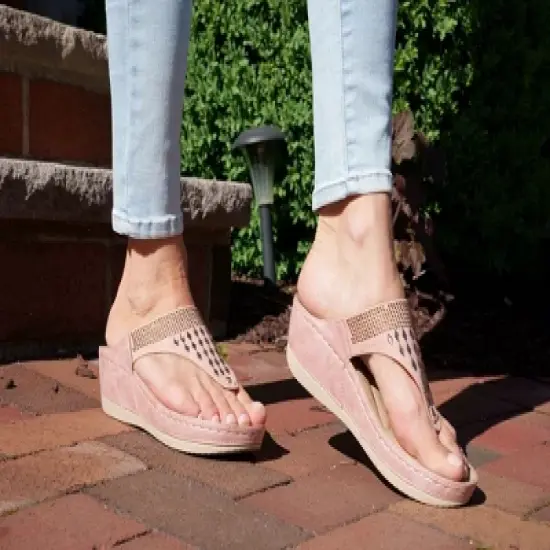 GC Shoes Kiara Embellished Comfort Slide Wedge Sandals image {7}