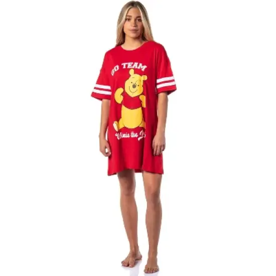 Winnie-the-Pooh Women's Go Team Shirt Pajama Dorm Sleep Shirt Nightgown Red image {1}