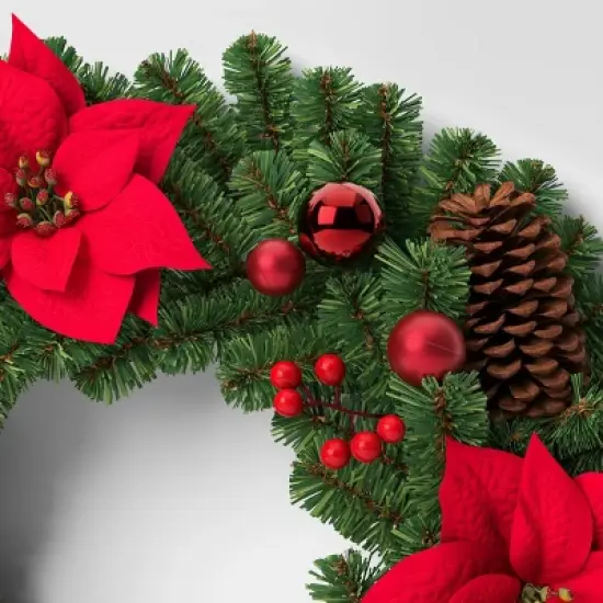 24" Decorated Pine and Poinsettia Flower Artificial Christmas Wreath - Wondershop&trade; image {2}