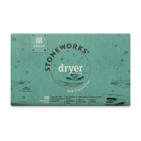 Grab Green Stoneworks Dryer Sheets, Fragrance-Free Rain Scent image {2}