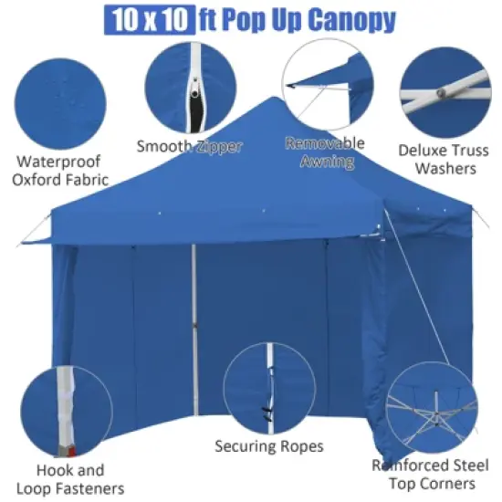 Tangkula 10x10ft Pop up Tent, 4 Height Adjustment Folding Camping Tent with Awning image {9}