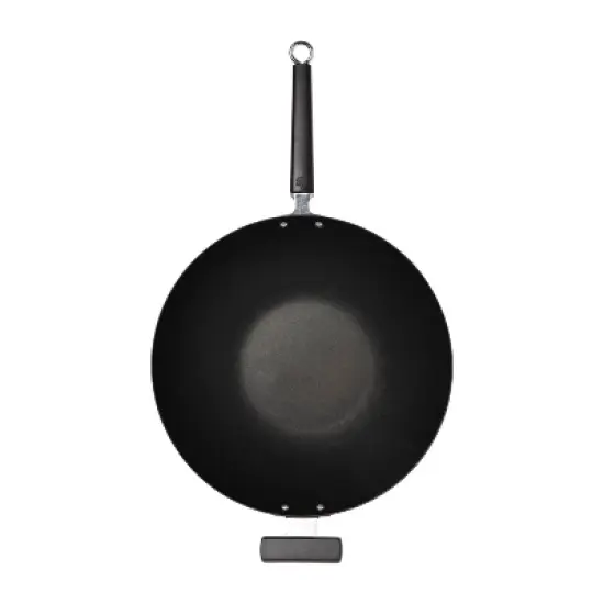 Joyce Chen Professional Series 14" Carbon Steel Excalibur Nonstick Flat Bottom Wok with Phenlic Handles - Silver image {2}