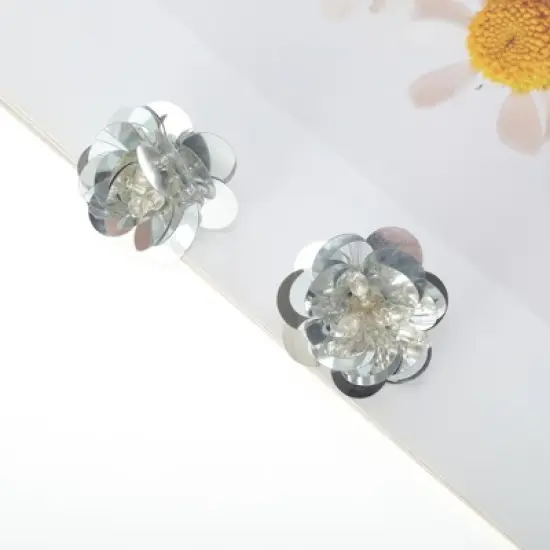 Unique Bargains Multi-Layer Sequins Flower Shoelace Charms Silver Tone 1 Pair image {4}