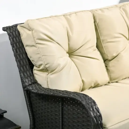 Outsunny Thick Cushioned 3-Seater Outdoor Sofa, Curved Armrests Outdoor Couch image {4}