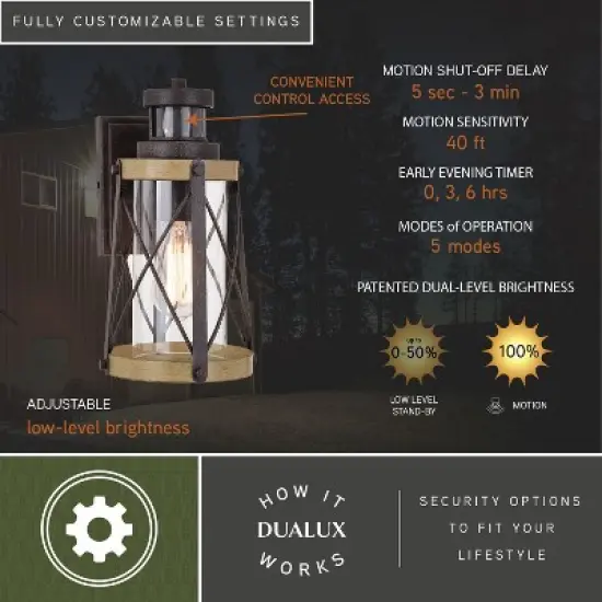 VAXCEL Harwood Bronze Motion Sensor Dusk to Dawn Outdoor Wall Light Farmhouse Clear Glass image {3}