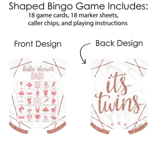 Big Dot of Happiness It&rsquo;s Twin Girls - Picture Bingo Cards and Markers - Pink and Rose Gold Twins Baby Shower Shaped Bingo Game - Set of 18 image {2}