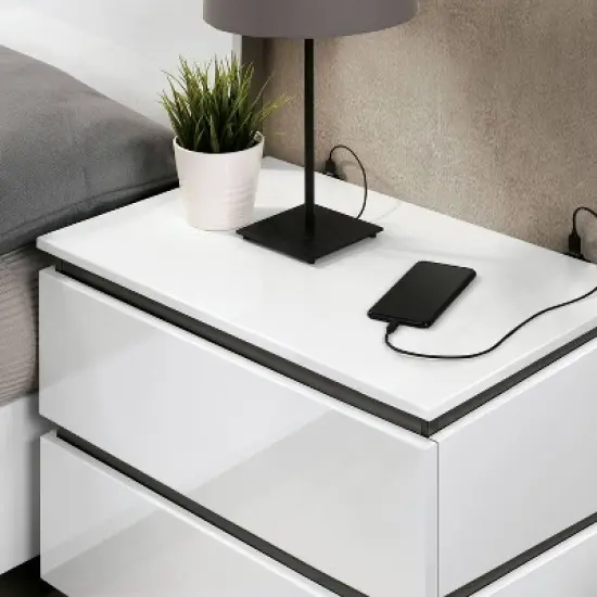 3pc Queen Pape Modern Bed with 2 Nightstands White/Metallic Gray - miBasics: Contemporary Furniture Set image {3}