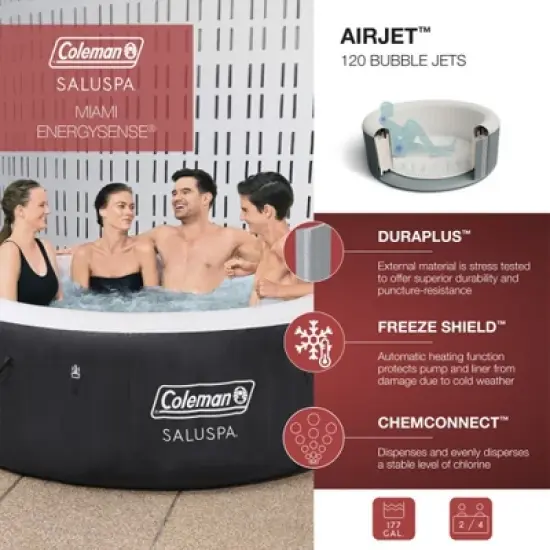 Bestway Coleman Miami AirJet Inflatable Hot Tub with EnergySense Cover and 2-Pack of SaluSpa Underwater Non-Slip Spa Seat with Adjustable Legs image {5}