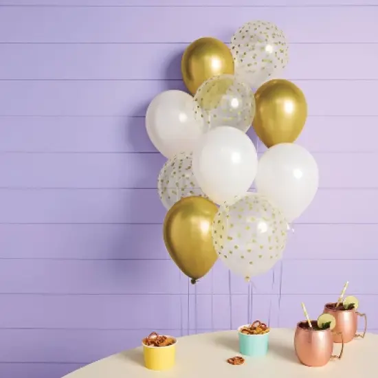 Gold and White Confetti Balloon Pack - Spritz&trade; image {1}