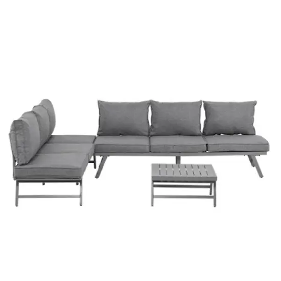 Outsunny 3-Piece Patio Couch Furniture Set with 2 Convertible Sofas, 1 Coffee Table, & Weather-Fighting Cushions, Gray image {3}