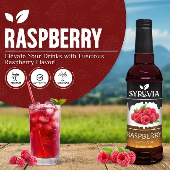 Syruvia Raspberry Syrup - 25.4 fl oz. Premium Flavoring Syrup For Coffee image {1}