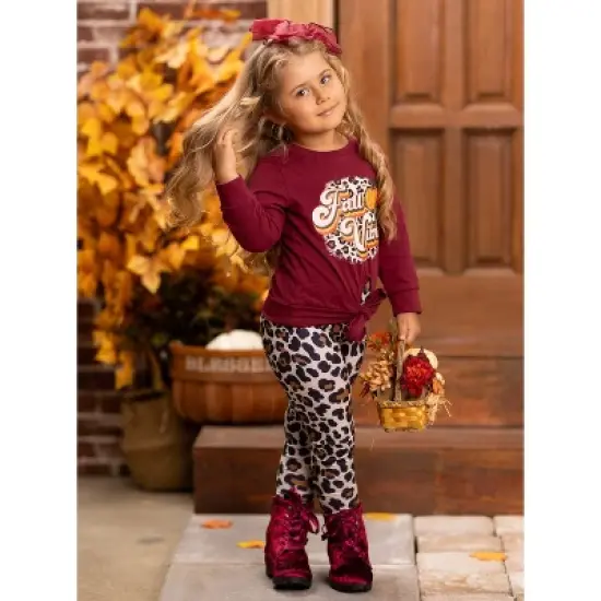 Girls Fall Vibes Leopard Legging Set - Mia Belle Girls image {2}