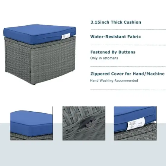 FIONECA 10-Piece Half Round Patio Rattan Sofa Set, Outdoor PE Wicker Sectional Conversation Set with Cushions, Free Combination, Blue image {4}