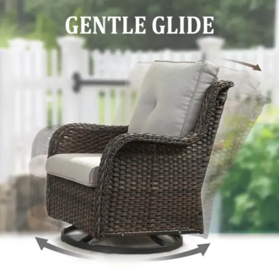 7 Piece Patio Furniture Set with Swivel Chairs, Rattan Wicker Outdoor Conversation Set with Patio Couch Swivel Chair Coffee Table End Table Ottoman image {4}