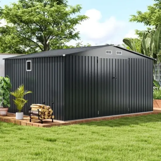 Costway 12 x 9.8 FT Outdoor Storage Shed All-Weather & Rustproof Galvanized Metal image {10}