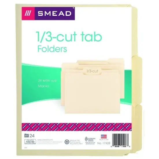 Smead File Folder, 1/3-Cut Tab, Assorted Position, Letter Size, Manila, 24 per Pack (11928) image {6}
