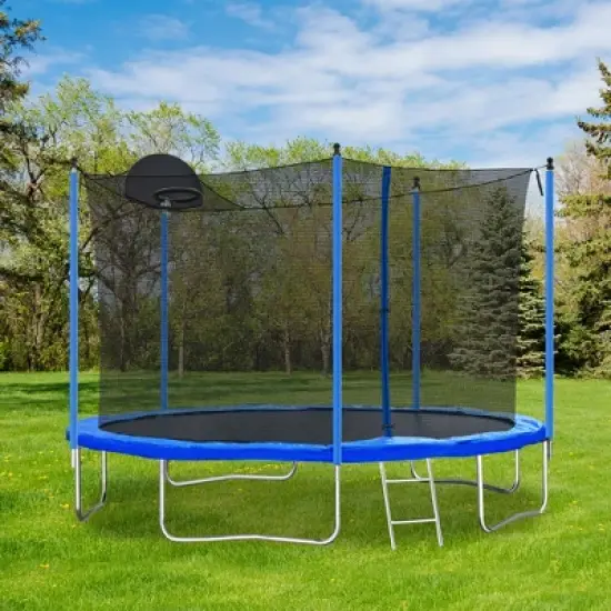 Jump Into Fun 12FT Outdoor Trampolines Equipped with backboard, Safety Enclosure Net Recreational Trampoline For Kids and Adults image {3}