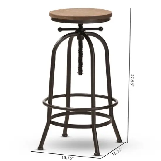 Aline Wood and Rust Finished Steel Adjustable Swivel Barstool Brown - BaxtonStudio image {1}