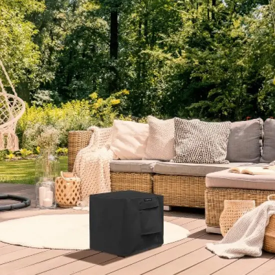 KHOMO GEAR Heavy Duty Outdoor Furniture Cover - Waterproof Square & Rectangular Covers with Air Vents - for Ottoman, Tables - Black image {1}