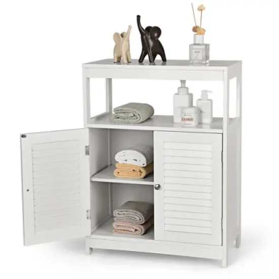 Costway Bathroom Floor Cabinet Free Standing Storage Organizer w/ Double Shutter Doors image {9}