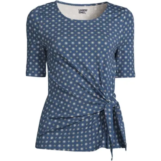 Lands' End Women's Elbow Sleeve Lightweight Jersey Tie Front Top image {2}