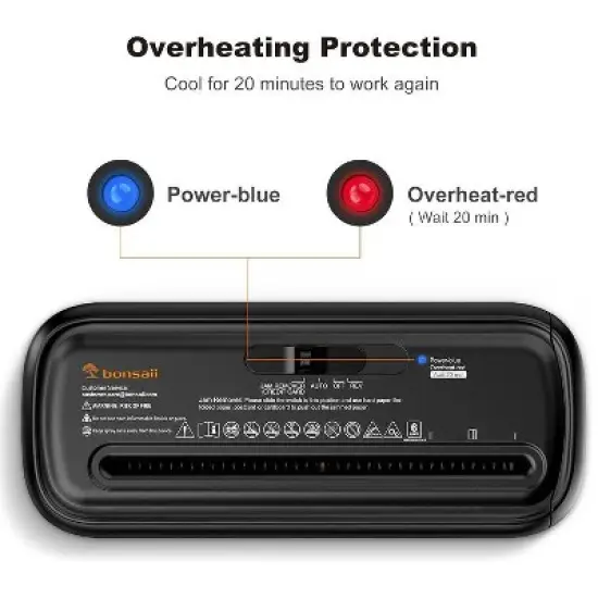 Bonsaii 6-Sheet Strip Cut Lightweight Portable Paper Shredder, 2.4 Gal Wastebasket, Extendable Arm Design with Overheat Protection image {3}