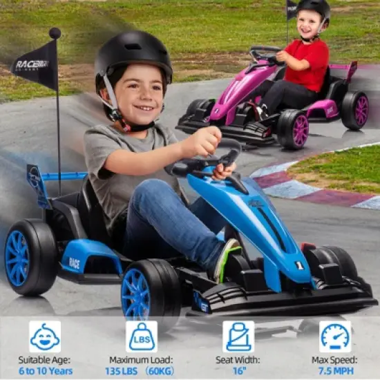 Ride On Go Kart, Kids 24V 7Ah Battery Two 200W Motors, 8MPH Fast Drifting Circling Car, Adjustable Seat Electric Ride Toy, for Kids image {4}