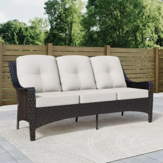 YARDSIGHT Outdoor Patio Furniture,3-Seat Wicker Sofa with Waterproof Cover & Anti-Slip Cushions image {5}