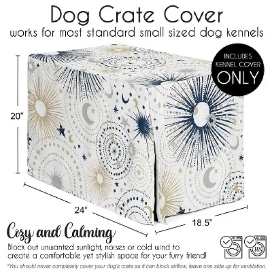 Sweet Jojo Designs Dog Crate Kennel Cover 24in. Celestial Blue Gold and Grey image {4}