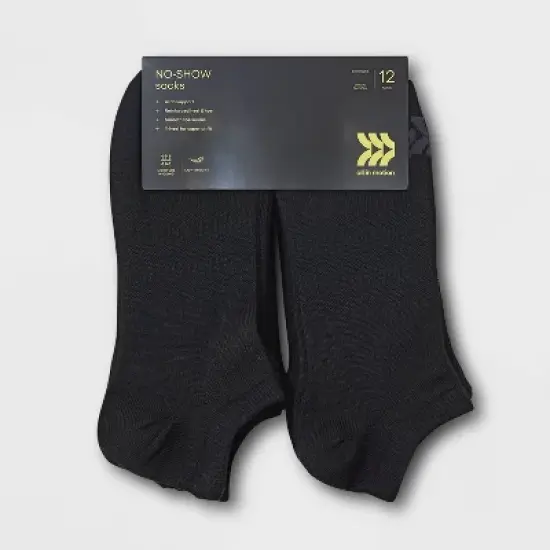 Men's No Show Light Weight Performance Socks 12pk - All in Motion&trade; Black 6-12 image {1}